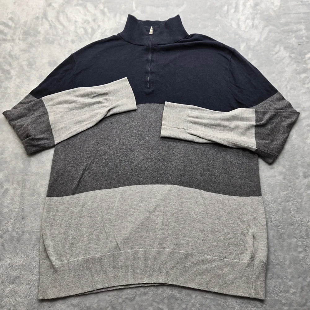 Banana Republic Mens XL Luxe Sweater Collection Quarter Zip Colorblock Navy Grey